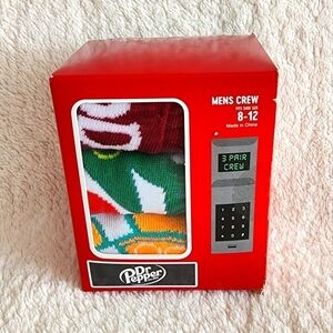 New Dr. Pepper Men's 3-Pack of Crew Socks with Novelty Gift Box, Sizes 8-12